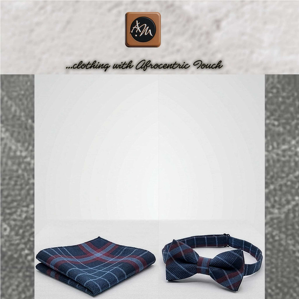 Blue Plaid Aso Oke Mens Set, Bow Tie, Gobi Hat, Pocket Square, Trado-corporate male
