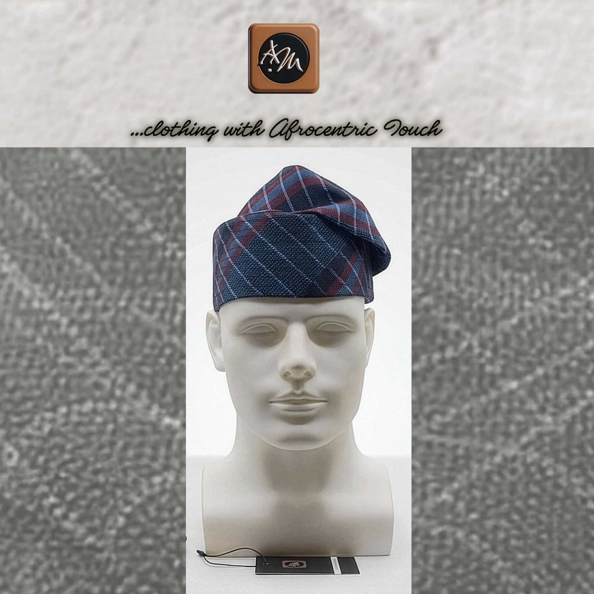 Blue Plaid Aso Oke Mens Set, Bow Tie, Gobi Hat, Pocket Square, Trado-corporate male