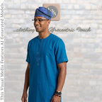 Navy Blue Silver Striped Aso Oke Fila, Yoruba Gobi Cap, Traditional African Men's Hat