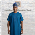 Navy Blue Silver Striped Aso Oke Fila, Yoruba Gobi Cap, Traditional African Men's Hat