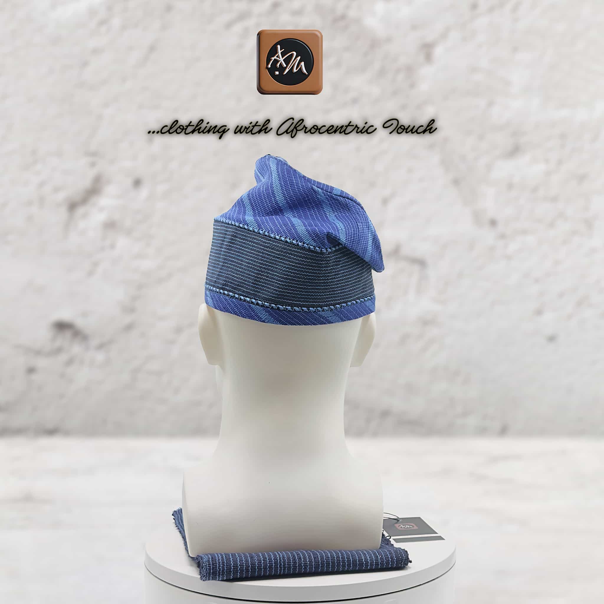 Navy Blue Silver Striped Aso Oke Fila, Yoruba Gobi Cap, Traditional African Men's Hat