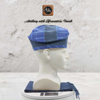 Navy Blue Silver Striped Aso Oke Fila, Yoruba Gobi Cap, Traditional African Men's Hat