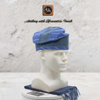 Navy Blue Silver Striped Aso Oke Fila, Yoruba Gobi Cap, Traditional African Men's Hat