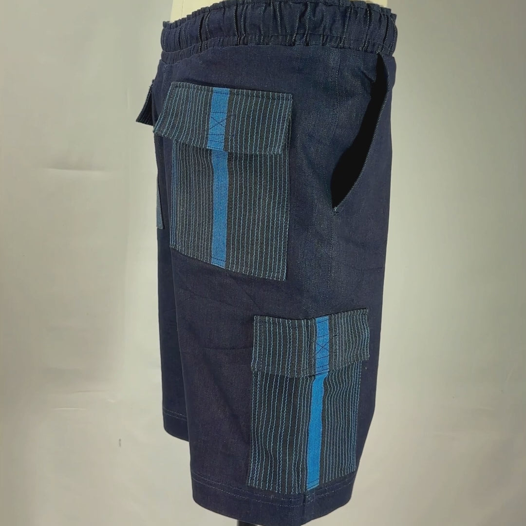 African Denim Patchwork Shorts DNBBK