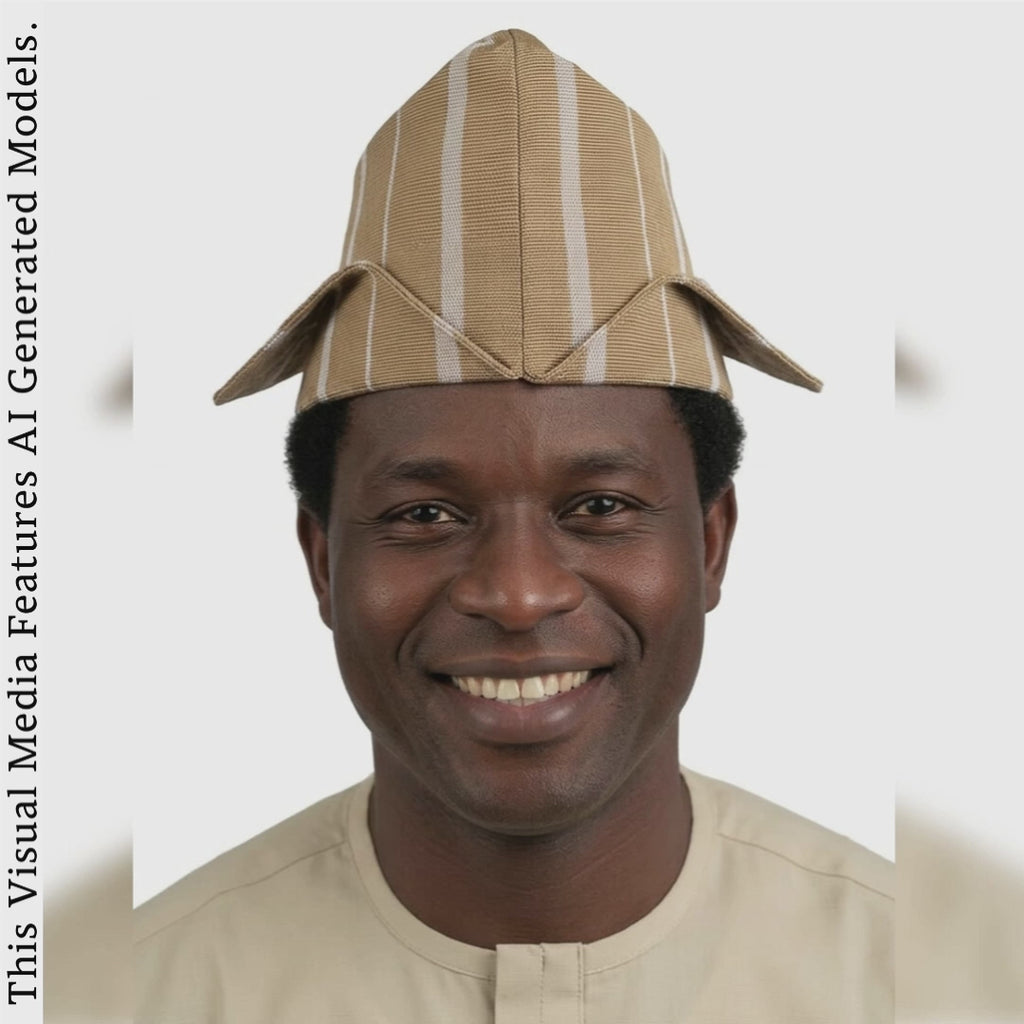 Sanyan Yoruba Abetiaja Cap: Aso Oke Fila, African Men's Traditional Hat